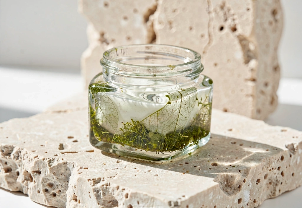 Textura de crema natural en envase de vidrio